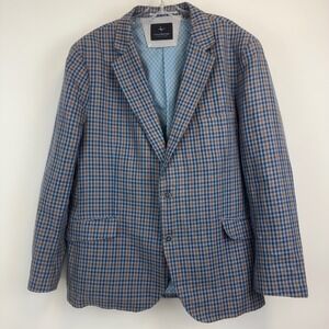 Tailorbyrd Collection Mens Blue Orange Plaid Blazer Sport Coat 46R 2-Button